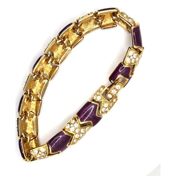 Vintage KJL Kenneth Jay Lane Purple Enamel Rhinestone Panel Cuff Bangle Bracelet - Picture 5 of 8
